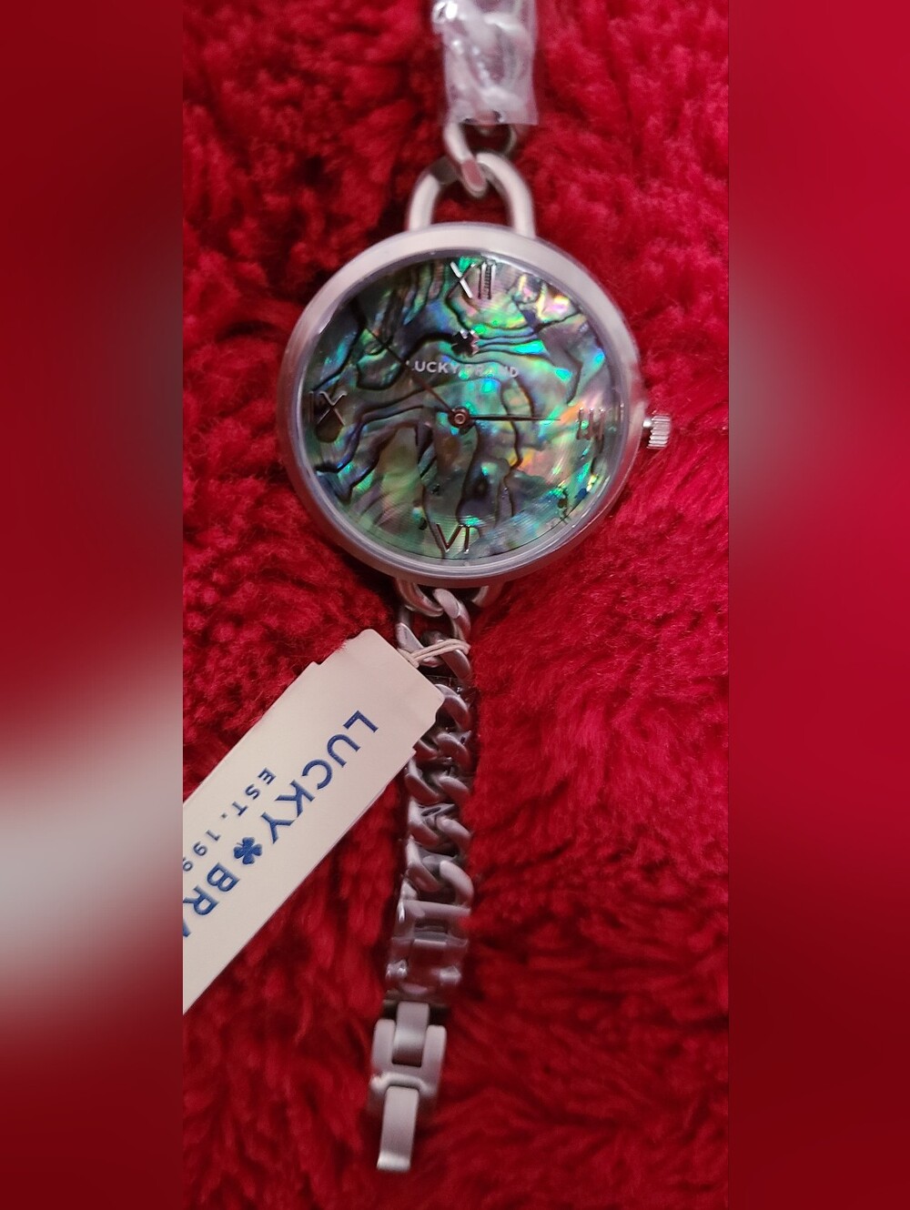 Lucky Brand Iridescent Shell Face Chain Watch - Multicolor. Stainless Steel